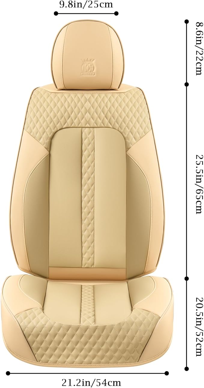 Doogo Car Seat Covers Full Set, Leather Seat Covers 5 Seats, Waterproof Car Seat Cushions, Auto Front and Rear Seat Protectors Automotive Covers Fit for Most Cars-Beige