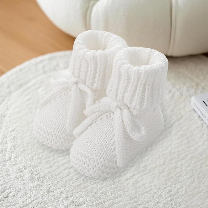 SOLILOQUY Baby Boy Girl Cozy Knit Booties Stay-On Bow Tie Newborn First Shoes - Image 4