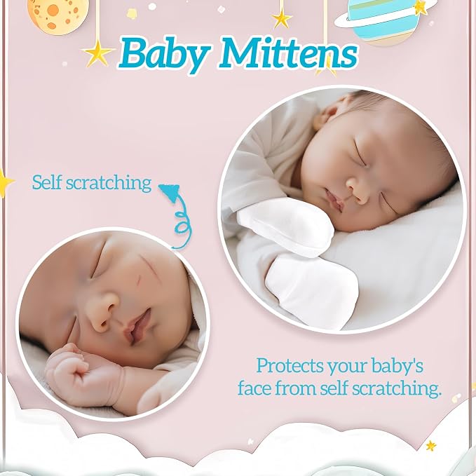No Scratch Baby Mittens, Newborn Infant Toddler Mittens | Soft Elastic Wrist - Image 3