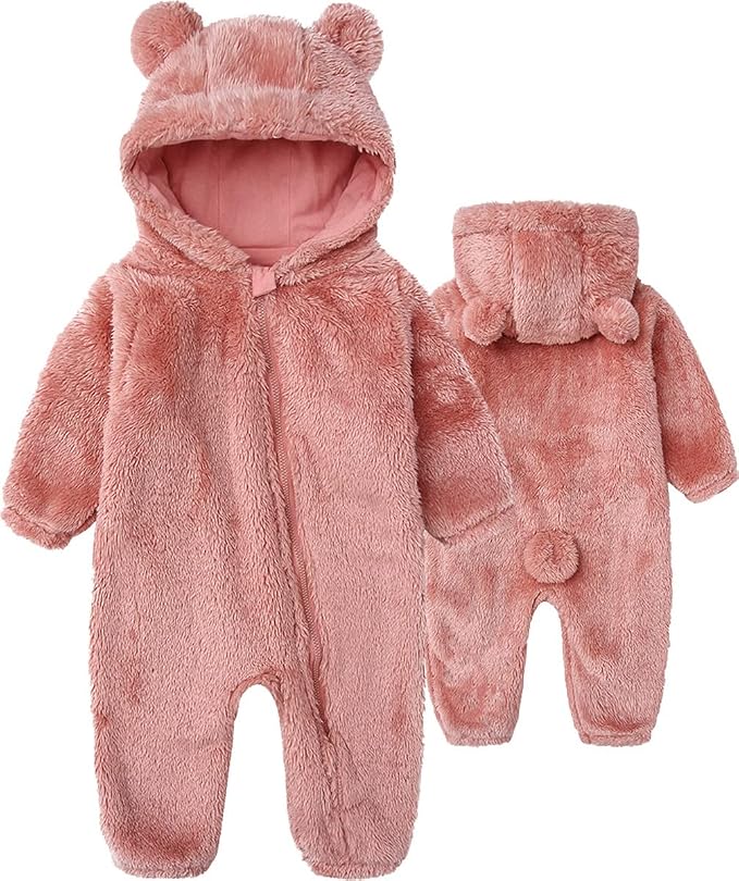 Baby Hooded Fleece Romper Long Sleeve Onesie Outwear Outfits 0-12M | Fall by BabymineStartFromTheHeart