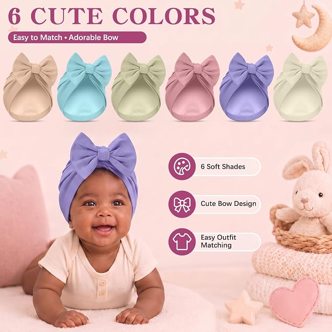6 Pcs Newborn Satin Bonnet for Infant Months - Image 4