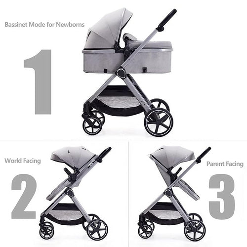 2 in 1 Baby Stroller, Newborn Infant Toddler Convertible Pram Stroller for 0-36 Months Old Babies (Grey)