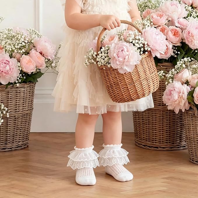 Baby Girls Socks with Bow Infant Breathable Mesh Ruffle Lace Sock - Image 2