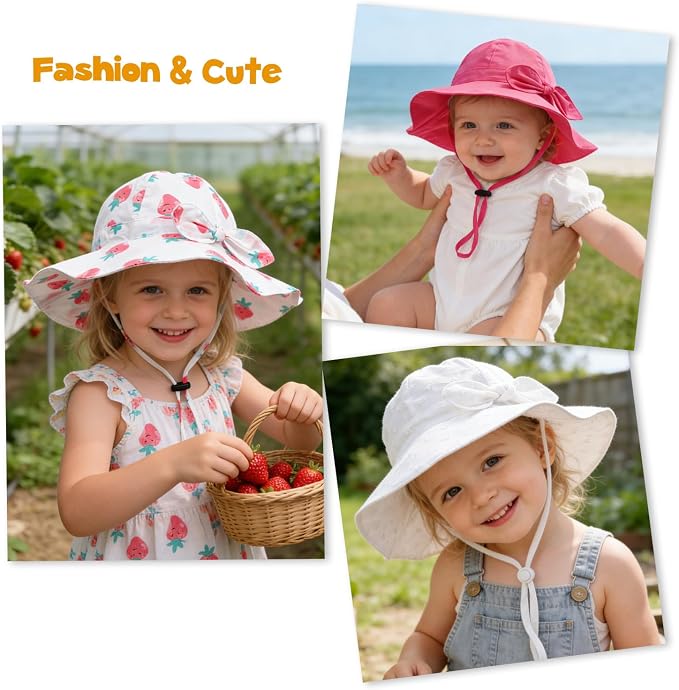 Baby Girl Sun Hat with UPF 50+ Outdoor Adjustable Beach Hat with Wide Brim - Image 7
