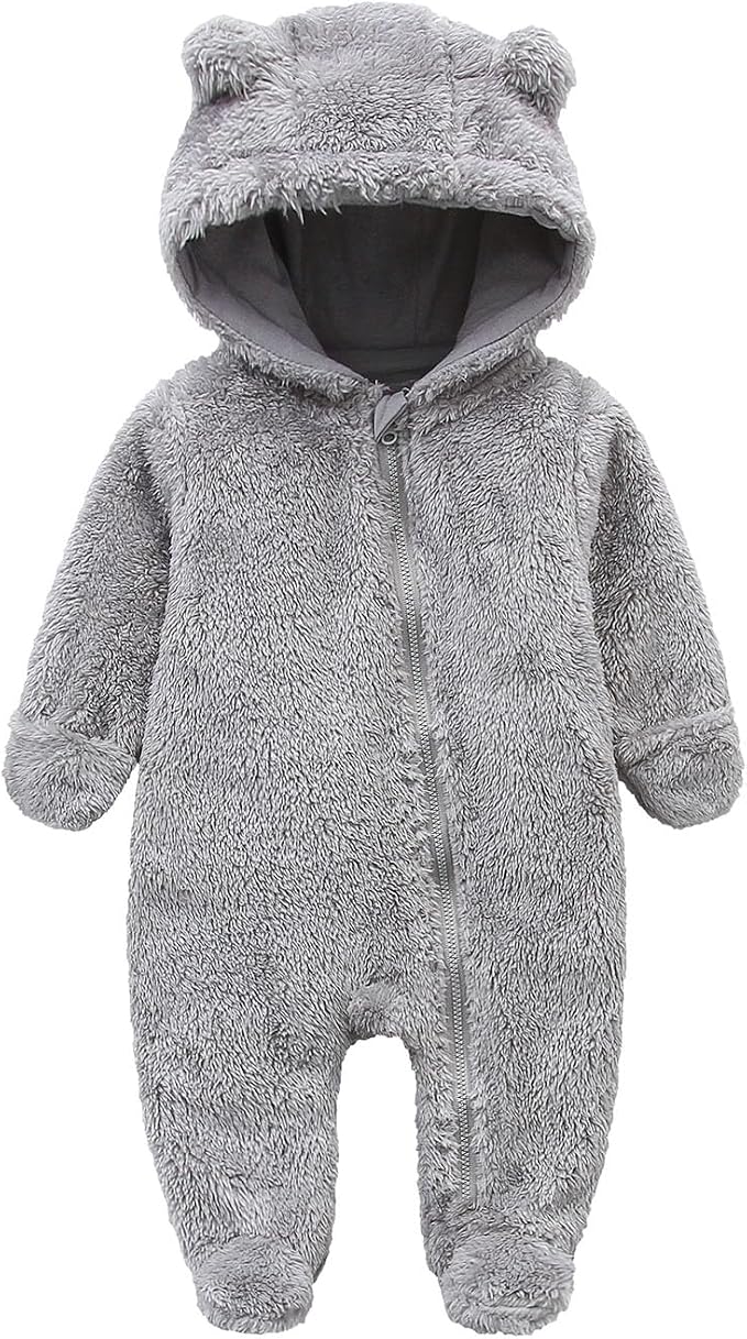 Baby Hooded Fleece Romper Long Sleeve Onesie Outwear Outfits 0-12M | Fall by BabymineStartFromTheHeart