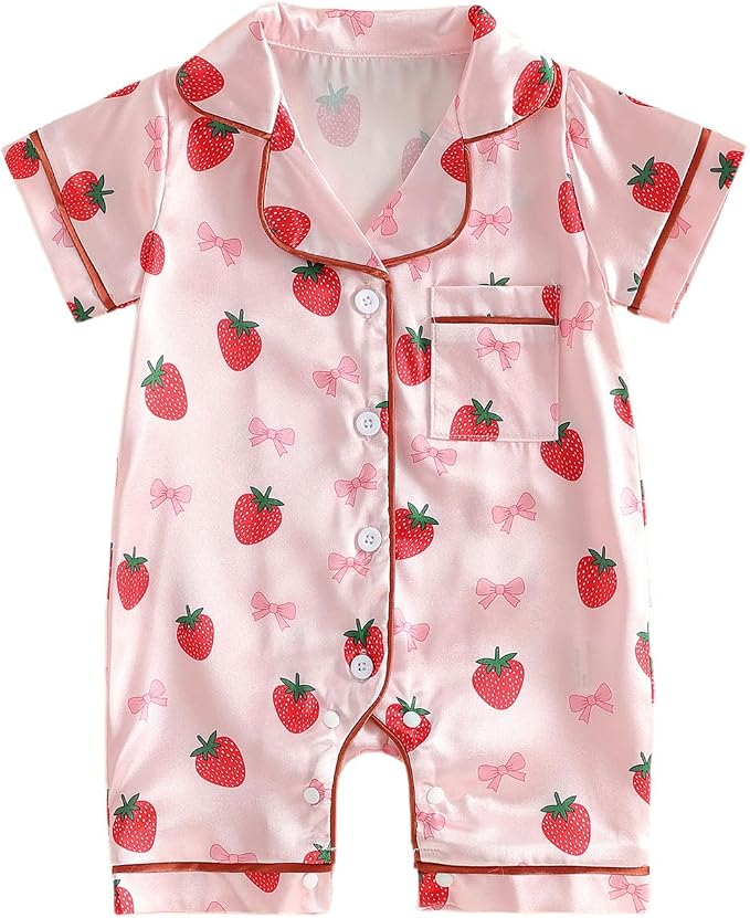 Kuriozud Baby Girl Boy Romper Pajamas Onesie Short Sleeve Button Down Pjs by Kuriozud