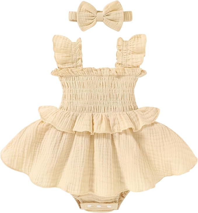 YOUNGER TREE Baby Girl Clothes Ruffle Romper Boho Dress Summer Cake Smash by YOUNGERTREE