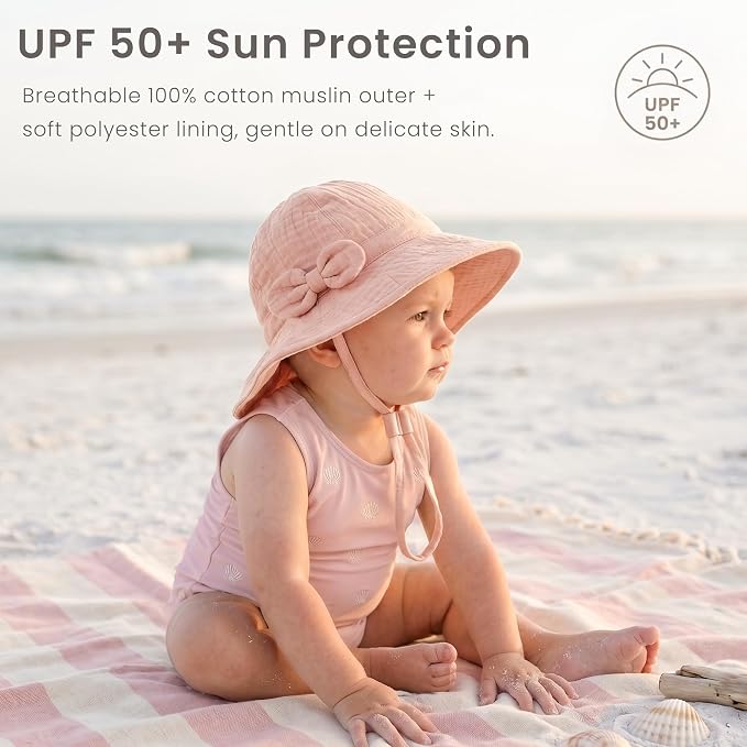 Konssy 2-Pack Muslin Baby Sun Hats - Image 2