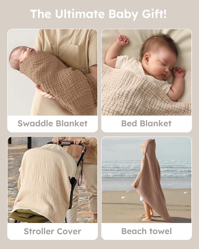Yoofoss Hooded Baby Bath Towels 2 Pack 100% Muslin Organic Cotton - Image 6