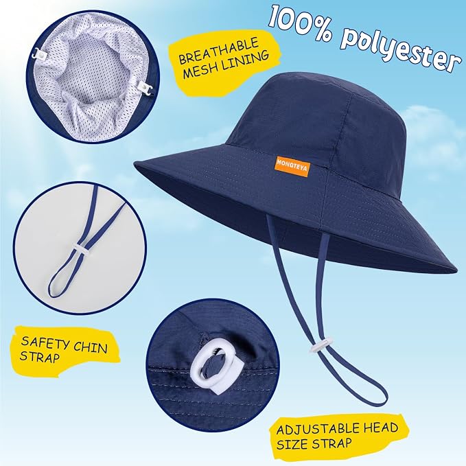 Baby Sun Hat Kids Summer Sun Protection Toddler Bucket Hat Wide Brim Adjustable - Image 4