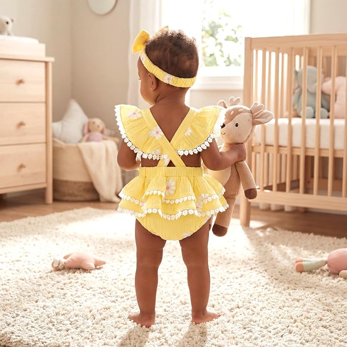 Baby Girl Summer Clothes Infant Girls Romper Dress | Ruffle Sleeve, Cotton Linen - Image 3