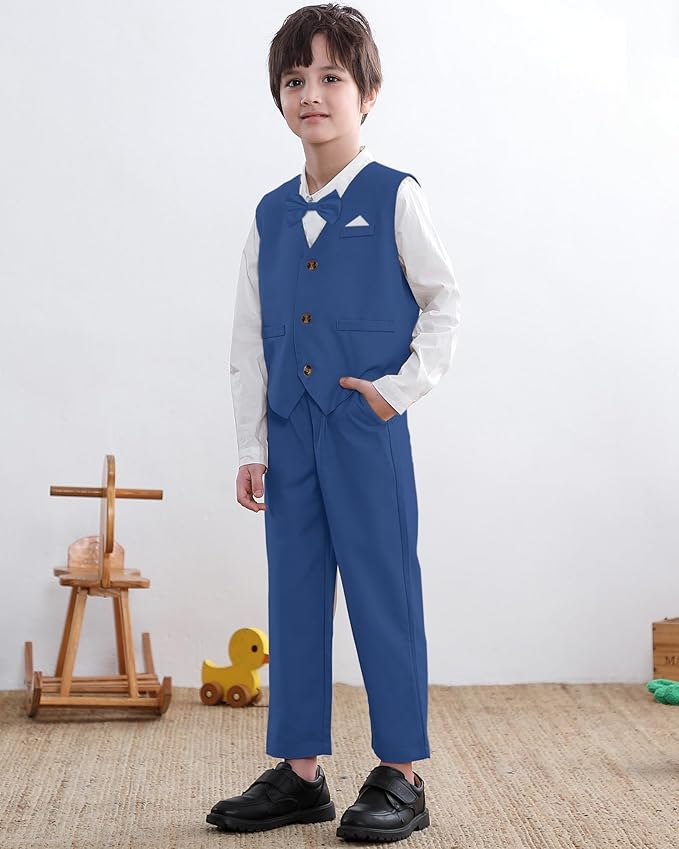 SANGTREE Boys Cotton Linen Suit Formal Set Baby Clothes Boy Gentleman Wedding Ring Bearer Outfits, 3 Months - 9 Years
