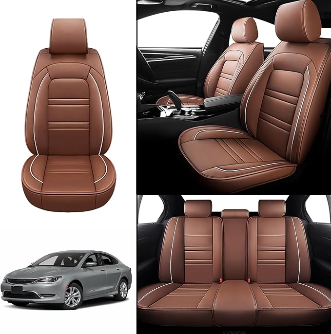Seat Covers for Chrysler Car 200 2011-2017 | 5-Seats Leather Seat Covers, Easy to Install Automotive Seat Covers Full Set (Full Set, Coffee)
