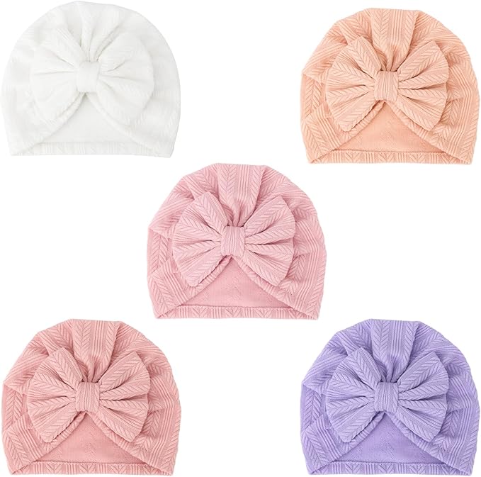 DRESHOW BQUBO 5 Pieces Newborn Baby Turban Hats Bow Baby Infant Beanie by DRESHOW