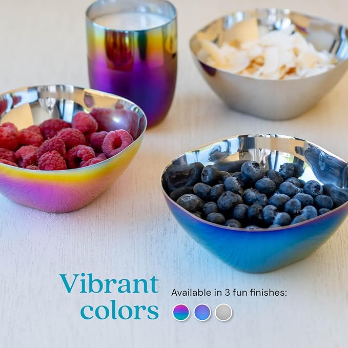 Ahimsa Stainless Steel Bowls for Kids | Non Toxic, Pediatrician Designed Toddler Bowls 12oz | Durable Metal Kids Bowl, Easy to Clean, Dishwasher Safe | Set of 4 Silver