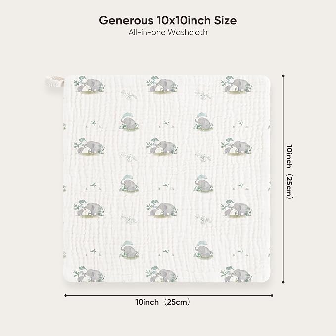 Bearmoss 12 Pack Baby Muslin Washcloths, 100% Cotton 10"x10" Face Towels - Image 2