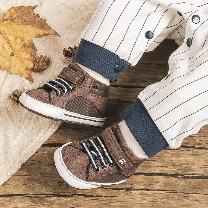 Meckior Toddler Baby Boys Girls High Tops Ankle Sneakers Soft Anti-Slip Sole PU - Image 4