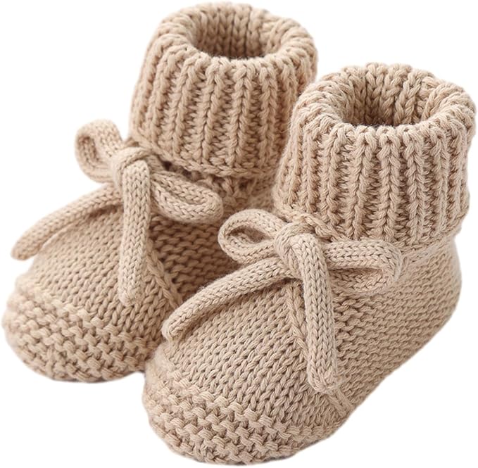 SOLILOQUY Baby Boy Girl Cozy Knit Booties Stay-On Bow Tie Newborn First Shoes by SOLILOQUY