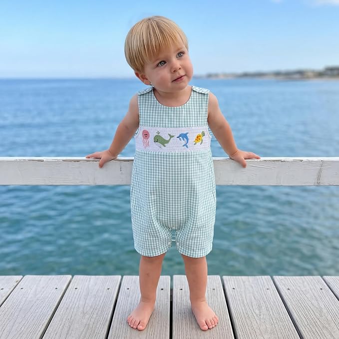 Newborn Baby Boys Sleeveless Seersucker Romper One Piece Straps Overalls - Image 7