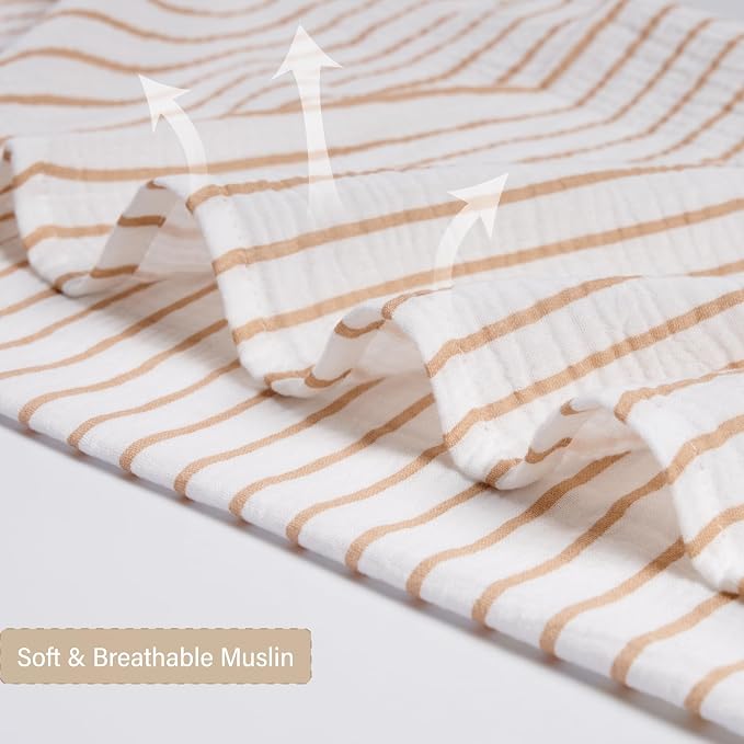 Meracorallo Muslin Swaddle Blanket, 100% Cotton, Neutral Stripe | Soft - Image 3