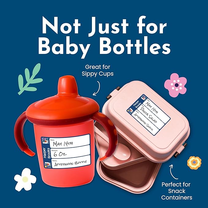 Name Bubbles - Reusable Baby Bottle Labels for Daycare (20 Labels) - Kids Washable Name Tags for Bottles, Sippy Cups, & Snack Containers, Waterproof, Baby Name Stickers, Write-On (Train)