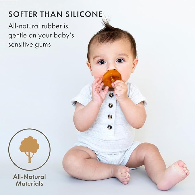 Natursutten Pacifiers 6-12 Months - 2-Pack Original Shield Round Nipple Natural Rubber Safe & Soft BPA-Free Pacifier for Breastfeeding Babies - Newborn Pacifiers Made in Italy