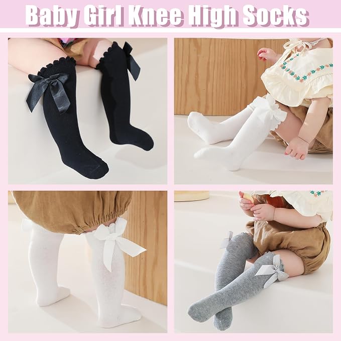 Baby Knee High Socks Newborn Ruffle Bow Socks Infant Long Sock Toddler Girls - Image 4