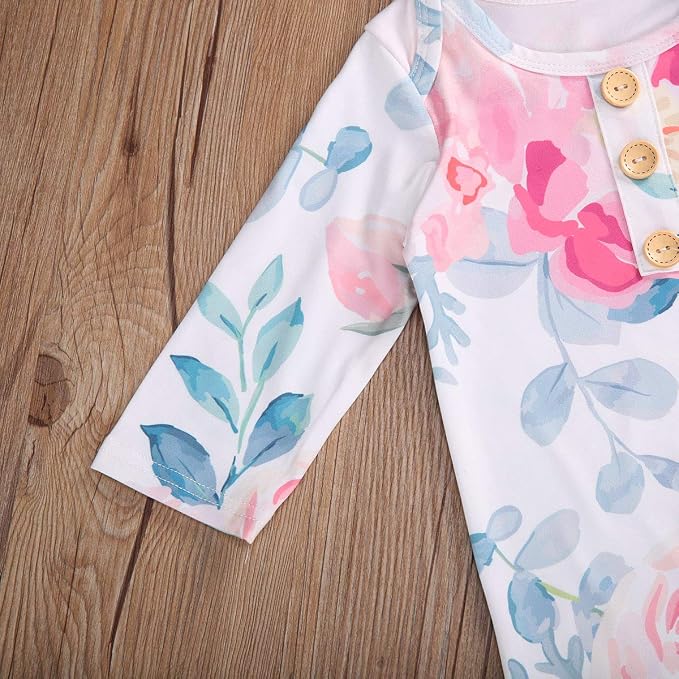 Newborn Baby Girl Floral Sleep Gown Headband Sleepwear Outfit - Image 5