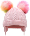 Duoyeree Toddler Winter Hat, Earflap Double Pom Pom Knit Beanie 0-36M by Duoyeree