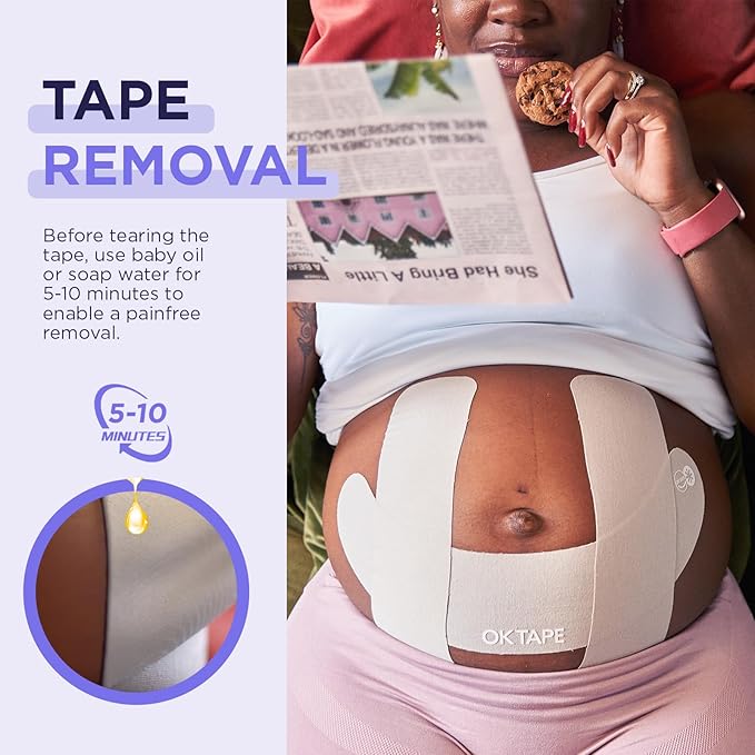 OK TAPE Pregnancy Belly Tape, Hypoallergenic Precut Belly Band Support, Relief Maternity Round Ligament Pain/Back Pain/Belly Pain, Women Pregnancy Must Haves, 4 Sets, Fashion Grey - for 13-26 Weeks