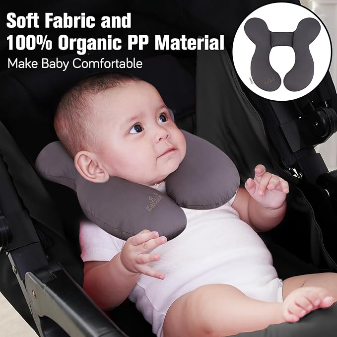 KAKIBLIN Baby Travel Pillow, Upgraded Baby Neck Pillow for Car Seat, Head Support Pillow for Car Seat Pushchair, Grey