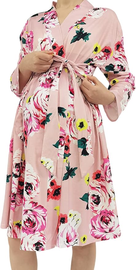 SUFEINI Maternity Robe and Matching Baby Swaddle Blanket Set, Mommy Robe - Image 7