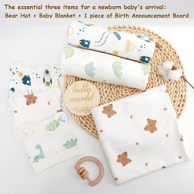 DRESHOW BQUBO Cotton Baby Swaddle Hat Set Newborn Infant Receiving Blankets - Image 7