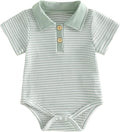 VISGOGO Baby Boy Striped Romper Waffle Short Sleeve Button Oversized Bodysuit by VISGOGO