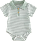 VISGOGO Baby Boy Striped Romper Waffle Short Sleeve Button Oversized Bodysuit by VISGOGO