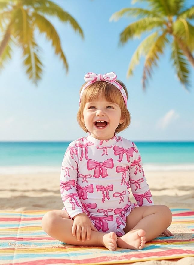 Renotemy Baby Swimsuit Girls One-Piece Swimwear Baby Beach Essentials 3M-3T - Image 2