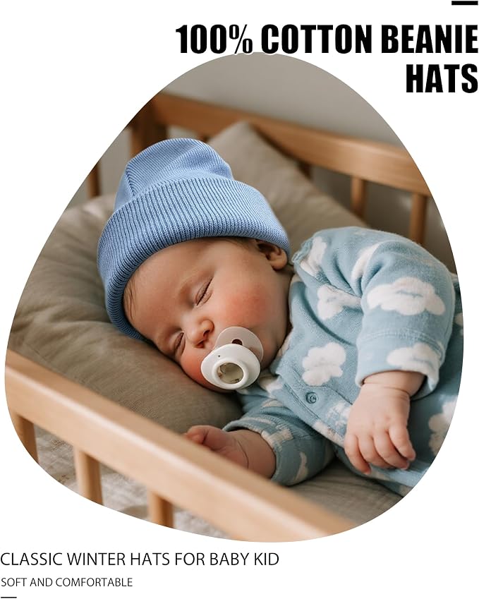ROYBENS 100% Cotton Baby Beanie Cute Toddler Winter Hat Knit Caps Ages 0-8 | - Image 3
