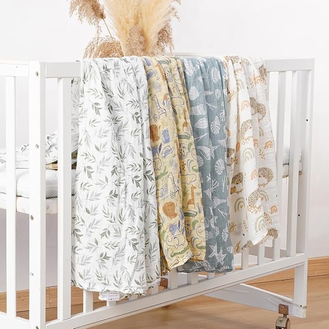4 Set Muslin Swaddle Blankets Receiving Blanket - Image 5