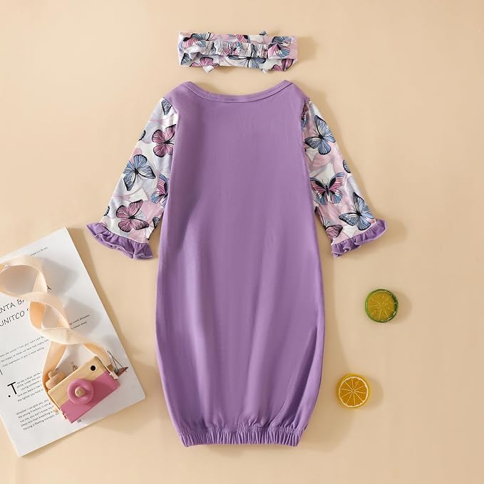 AMAWMW Newborn Baby Girl Little Sister Sleeper Gown Stripe Long Sleeve - Image 5