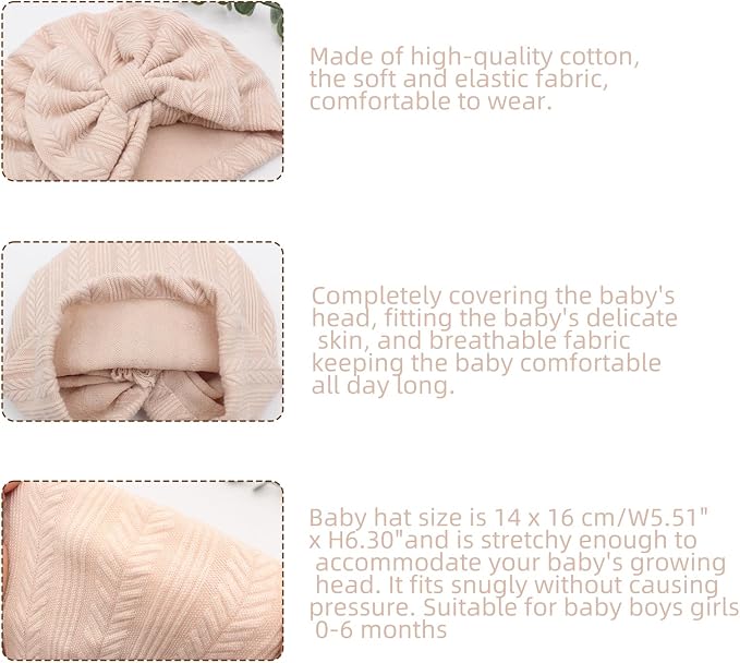 4 Pcs Newborn Hats Mittens Set Infant Cap Bow Hospital Beanie Preemie Hat - Image 2