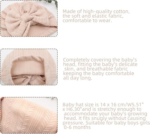 4 Pcs Newborn Hats Mittens Set Infant Cap Bow Hospital Beanie Preemie Hat - Image 2