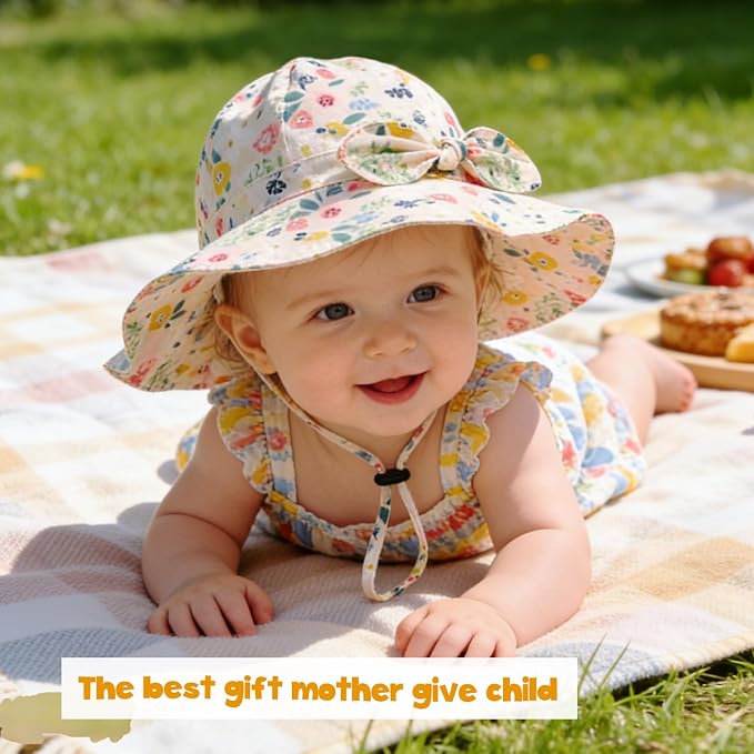 Baby Girl Sun Hat with UPF 50+ Outdoor Adjustable Beach Hat with Wide Brim - Image 2