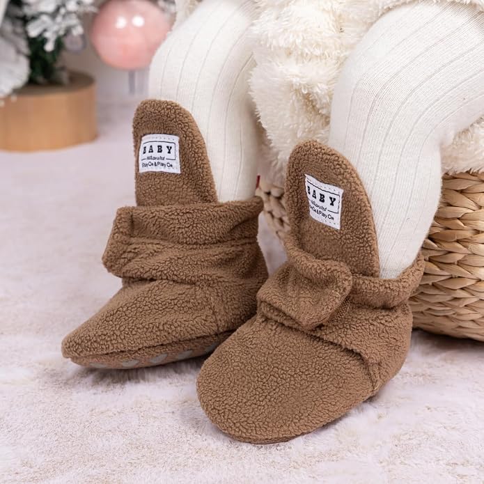 Babelvit Newborn Baby Boy Girl Soft Fleece Booties Stay On Infant Slippers - Image 3