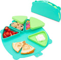 Silicone On-The-Go Snack Mat – Foldable Reusable Placemat with 3 Compartments and Lids – Travel-Friendly Baby and Toddler Snack Plate – Dishwasher Safe (Aqua)