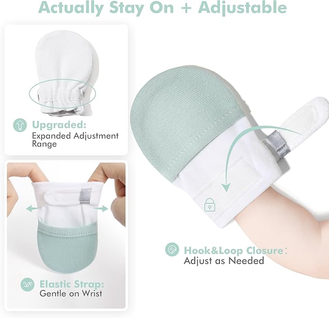 Baby Newborn No Scratch Mittens Stay On, 100% Cotton Adjustable 0-12M | Soft - Image 3