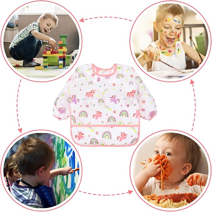 Accmor 4 Pack Long Sleeve Bibs, Baby Smock Waterproof Full Sleeved Bib - Image 6