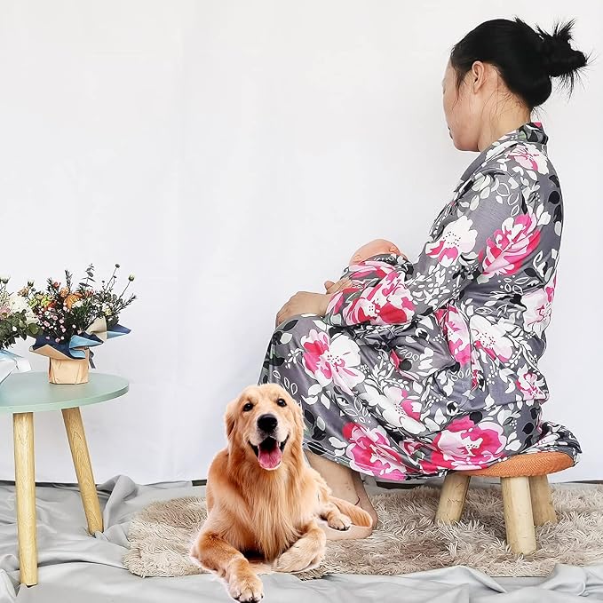 SUFEINI Maternity Robe and Matching Baby Swaddle Blanket Set, Mommy Robe - Image 5