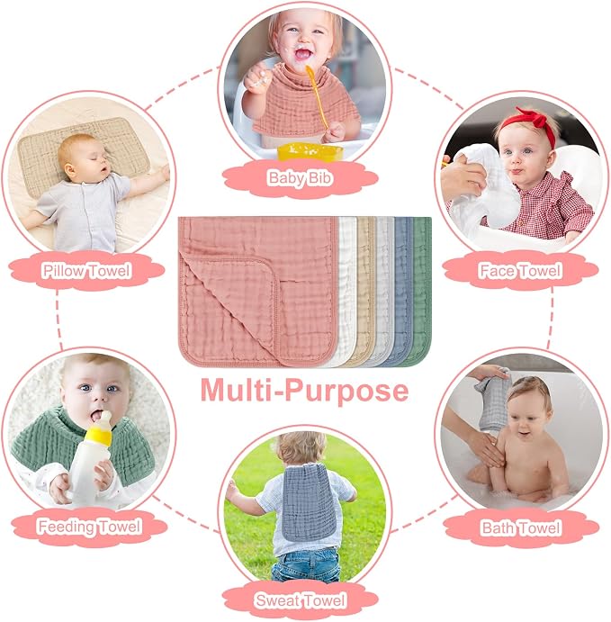 Accmor 6 Pack Muslin Burp Cloths 100% Cotton 20''x10'' Large Extra Soft and - Image 5