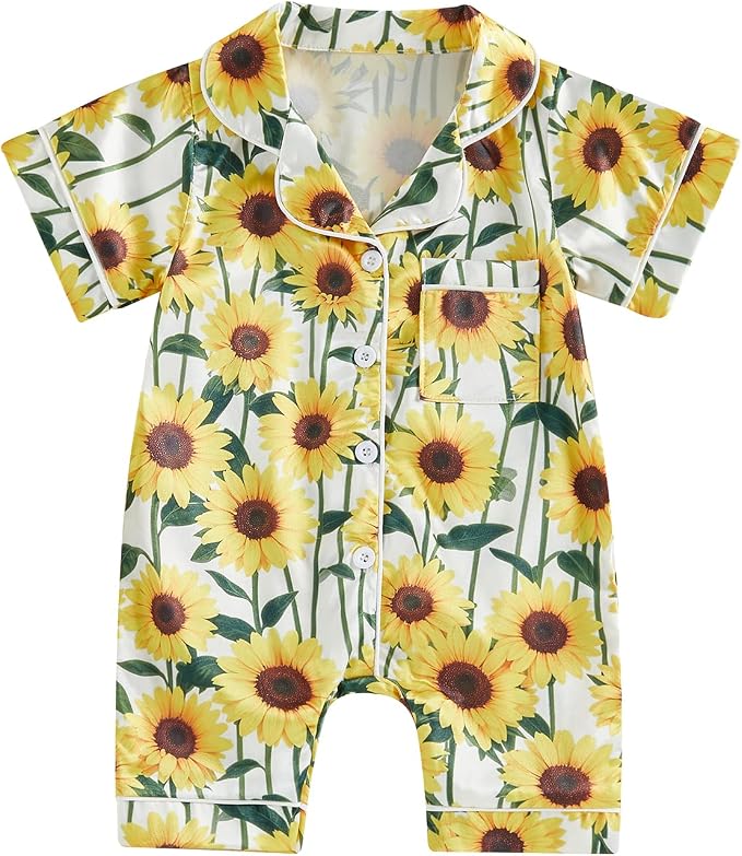 Kuriozud Baby Girl Boy Romper Pajamas Onesie Short Sleeve Button Down Pjs by Kuriozud