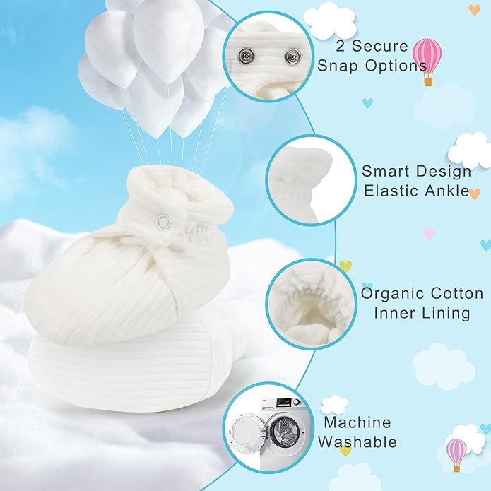 Baby Booties Organic Cotton Infant Bootie Warm Cozy Soft Sock Shoes Adjustable - Image 6
